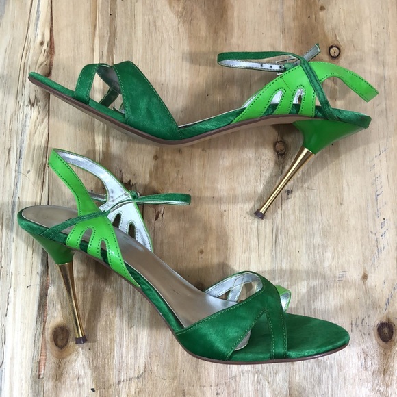 y2k Miss Me Glory Two-Tone Neon Green Stiletto Sandal Pumps 7 - Picture 1 of 7